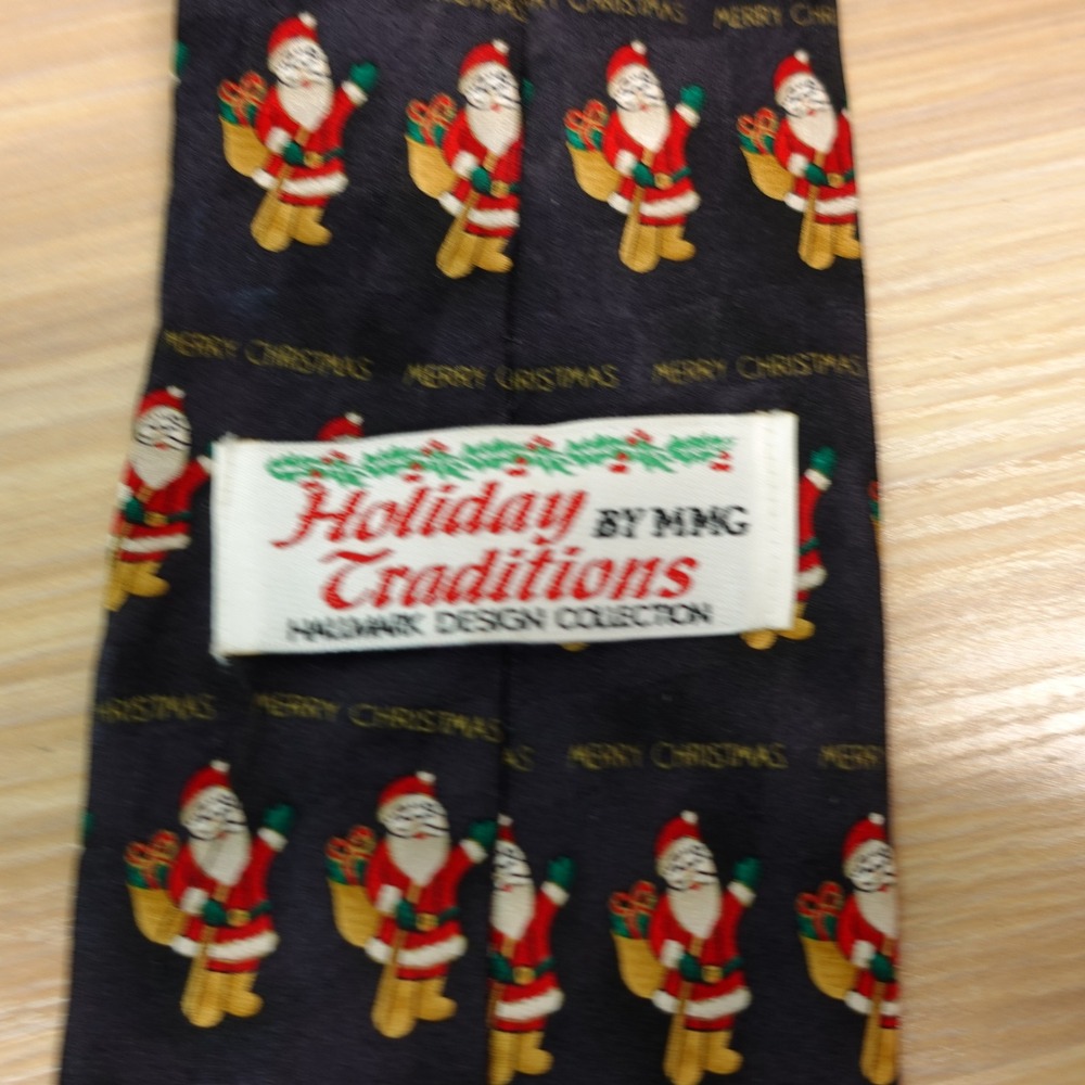 Christmas Neck Tie Mens Black Silk HALLMARK Santa Claus Holiday Festive MMG - Picture 3 of 10